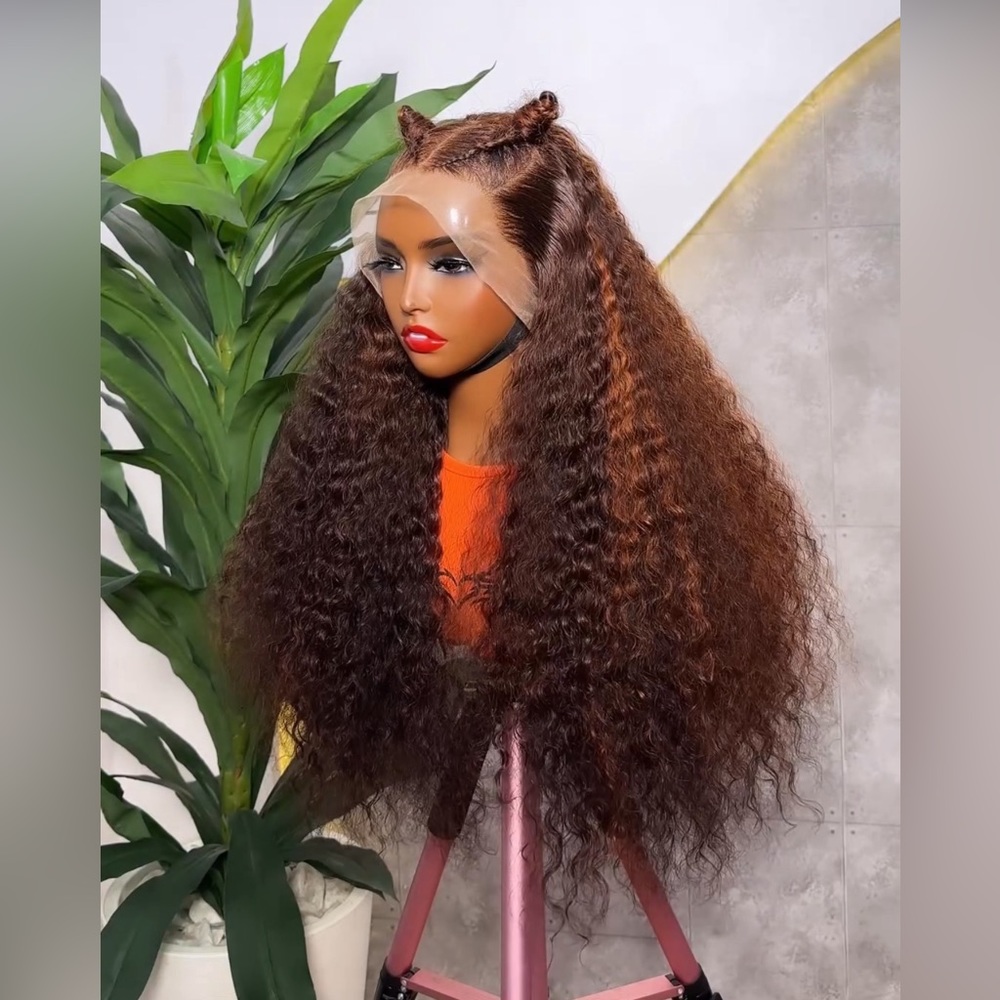 Luxury mega volume custom ginger brown mix frontal human hair wig